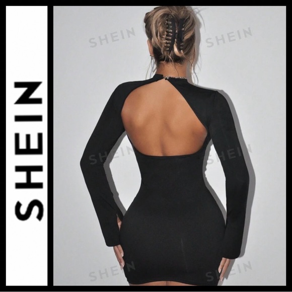 NWT Shein Icon Mock Neck Mesh Bodycon Dress - Picture 4 of 8